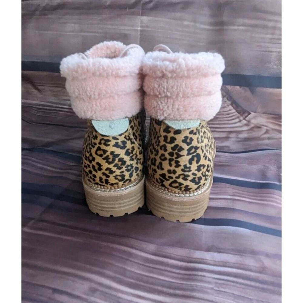 Silent D‎ Hiker Boots women's 6 Animal Print Leopard Rexi fur lined